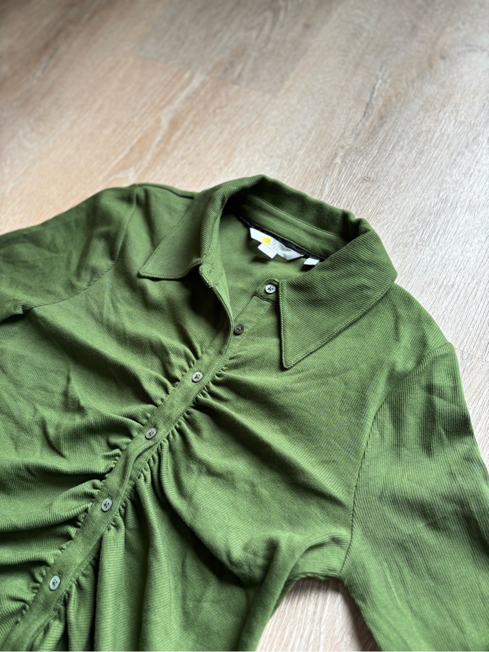 Boden Women’s Button-Front Forest Green Gathered Ruched Long Sleeve Top size 8